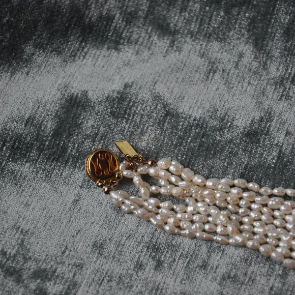 Vintage Multi-strand (5 Rows) Natural Freshwater Rice Pearl hand Beaded Necklace - Picture 11 of 12